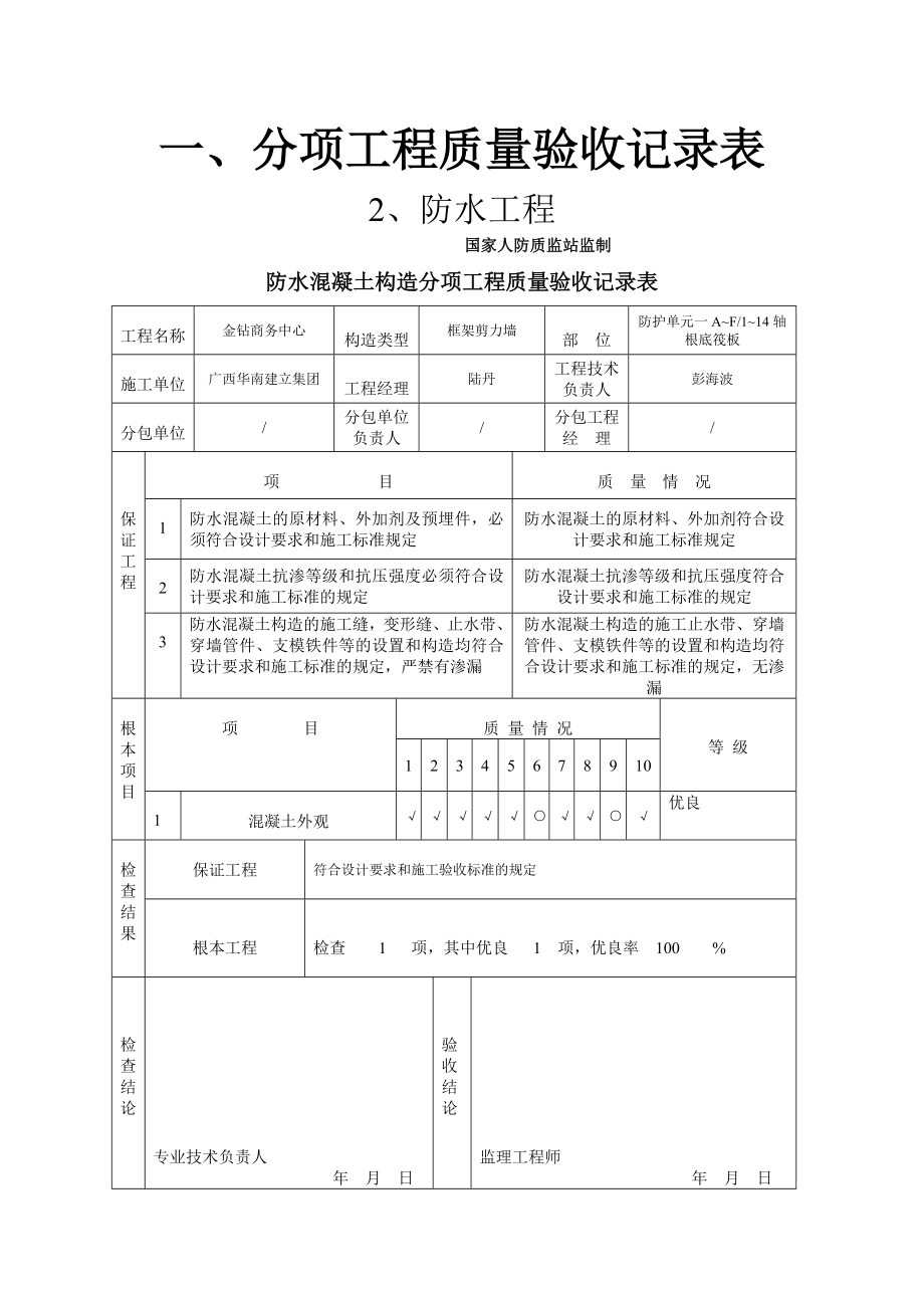 防水工程分部质量记录表.doc_第1页