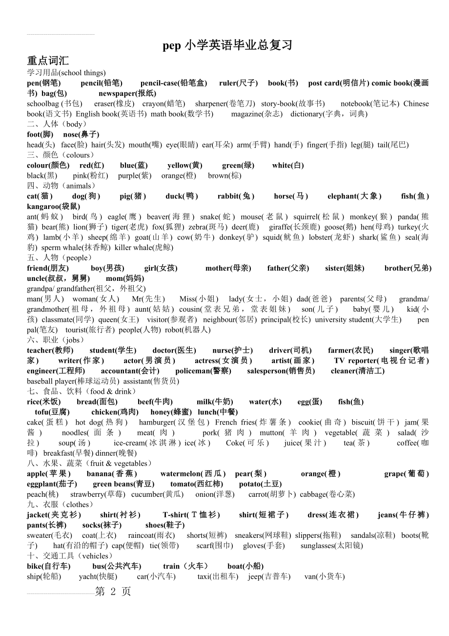 pep小学英语毕业总复习　全套(7页).doc_第2页