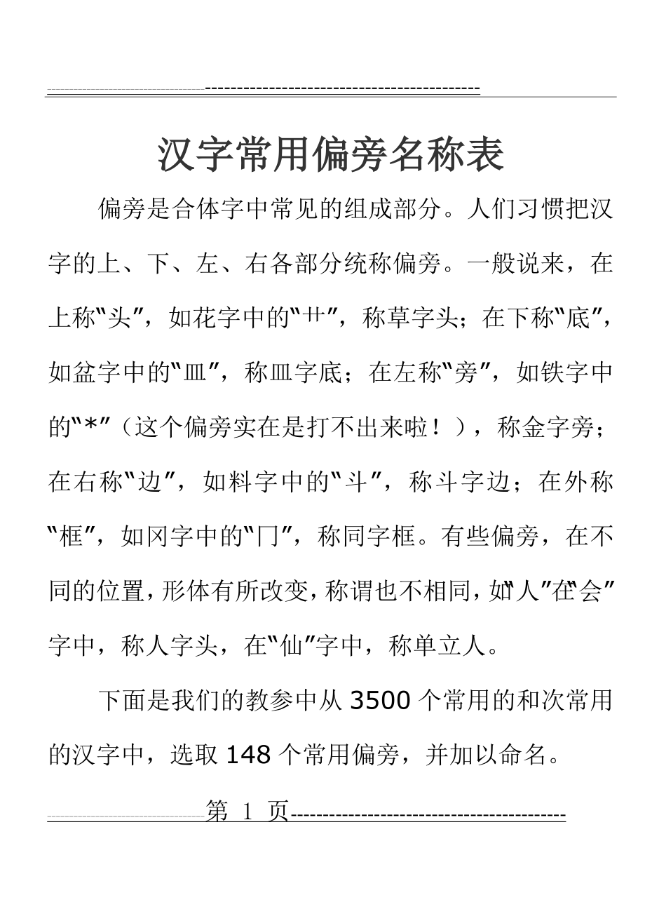 汉字常用偏旁名称表--148个(8页).doc_第1页