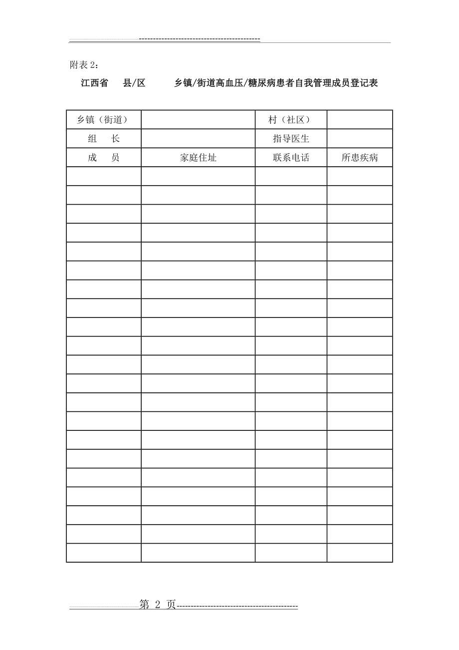 江西省高血压、糖尿病自我管理小组各类表格(8页).doc_第2页