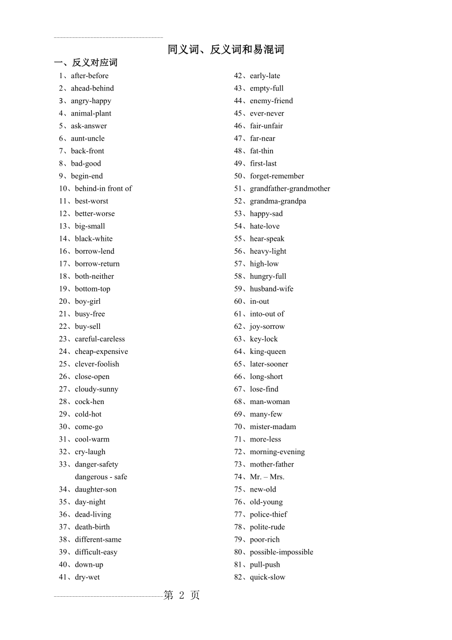 中考英语 近义词、反义词和易混词汇总(6页).doc_第2页