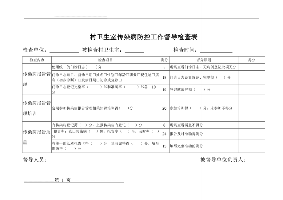 村卫生室传染病防控工作督导检查表(2页).doc_第1页