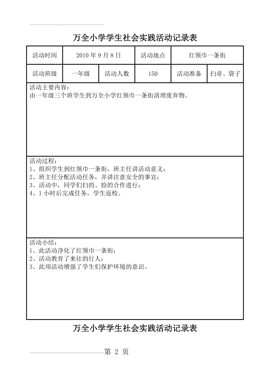 万全小学学生社会实践活动记录表(15页).doc_第2页