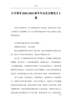 公司领导2022-2023新年年会发言稿范文5篇.docx