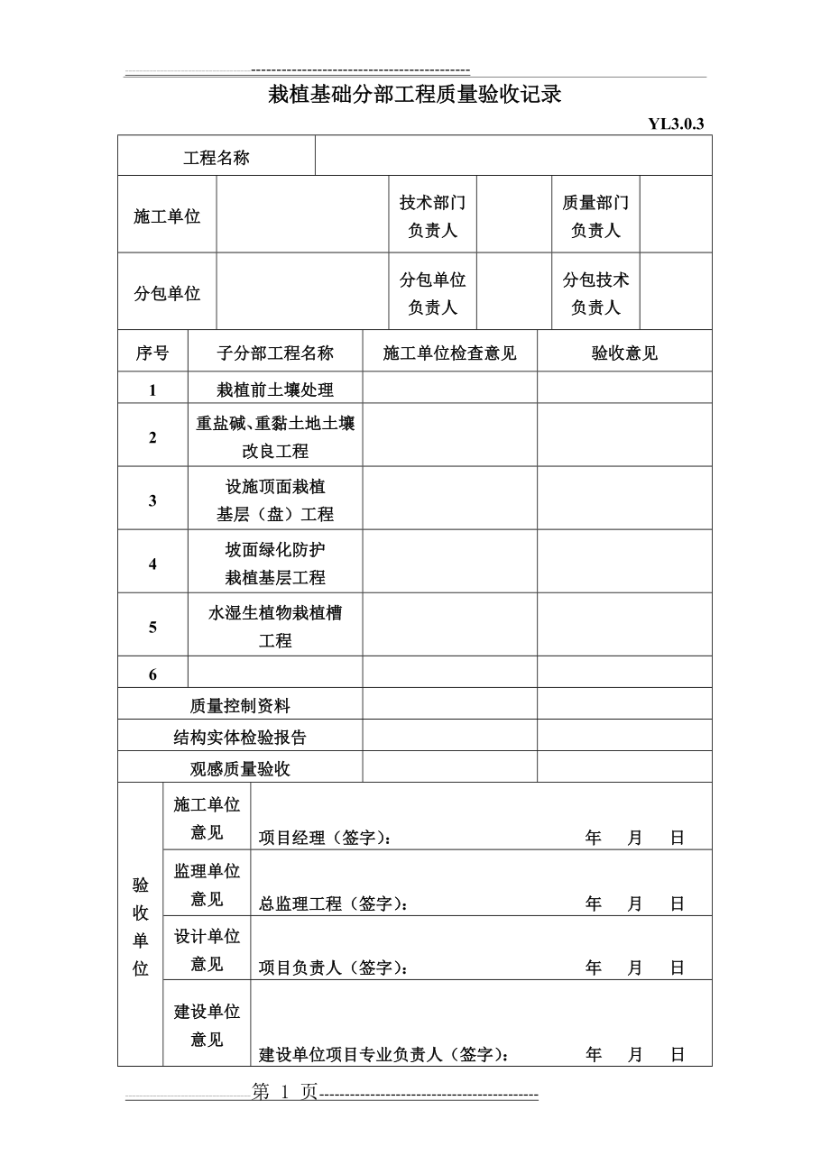 栽植基础分部(子分部)工程质量验收记录(6页).doc_第1页