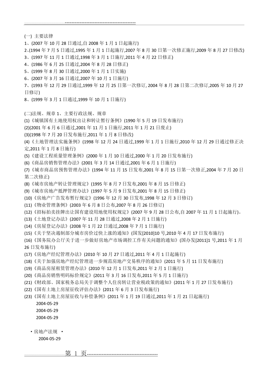 有关房地产的法律法规(2页).doc_第1页