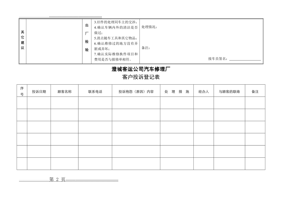 汽车维修企业客户满意度调查表投诉登记表(5页).doc_第2页