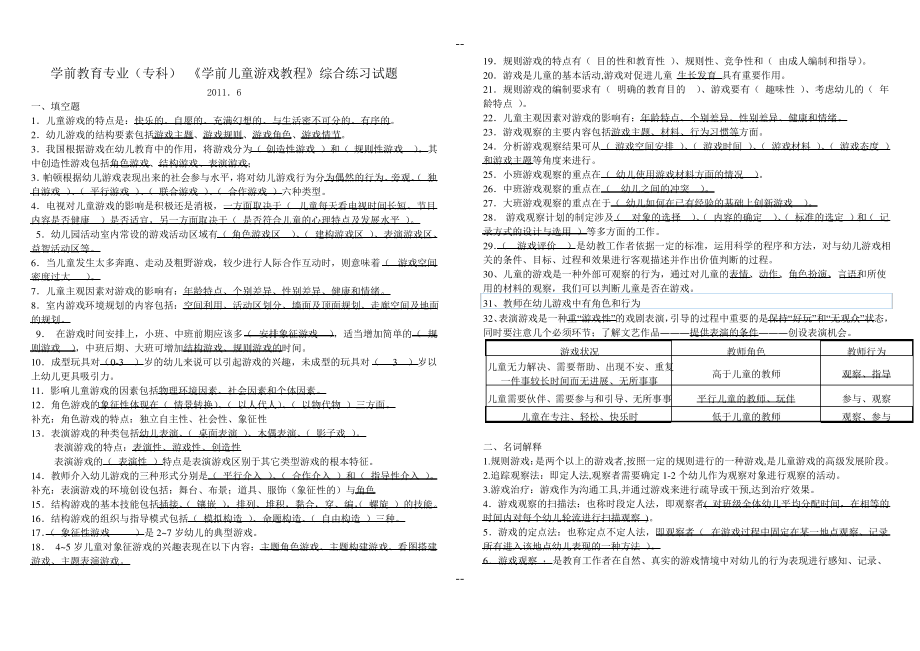 《学前儿童游戏教程》综合练习试题.pdf_第1页