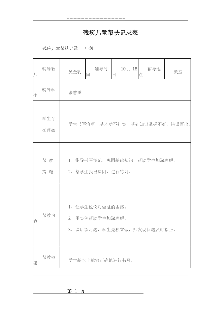 残疾儿童帮扶记录表(5页).doc_第1页