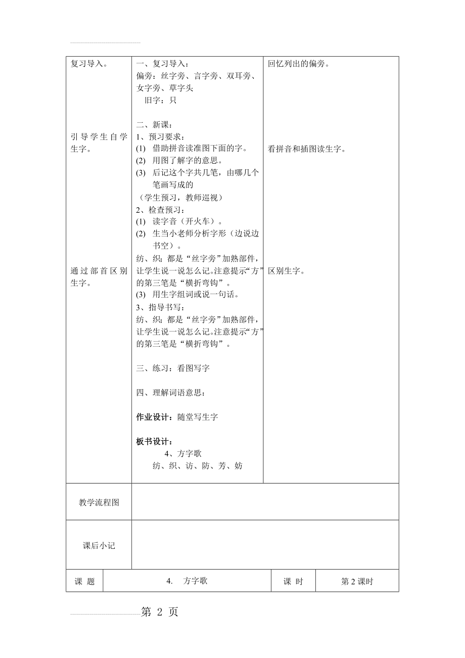 【人教版】二年级语文《方字歌》表格式教案(5页).doc_第2页