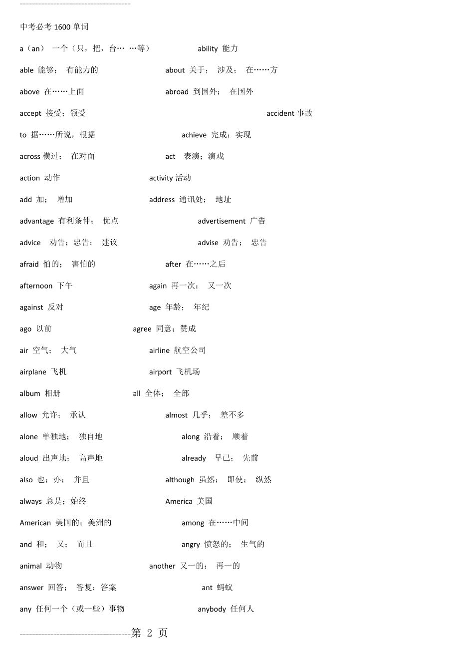 中考必考1600单词(30页).doc_第2页