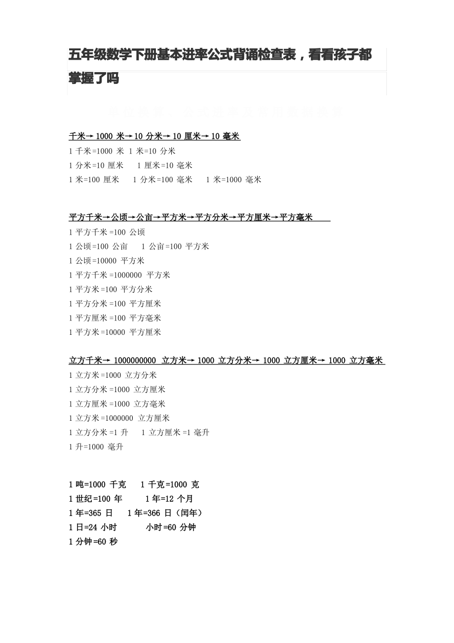 五年级数学下册基本进率公式背诵检查表.pdf_第1页