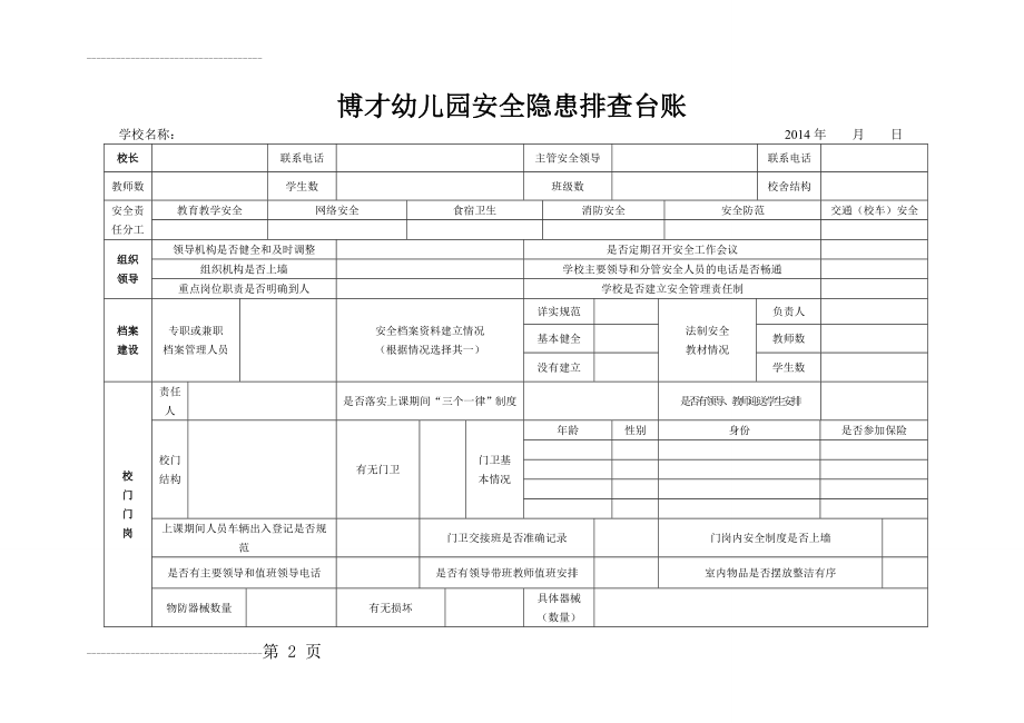 中小学幼儿园安全隐患排查台账(8页).doc_第2页