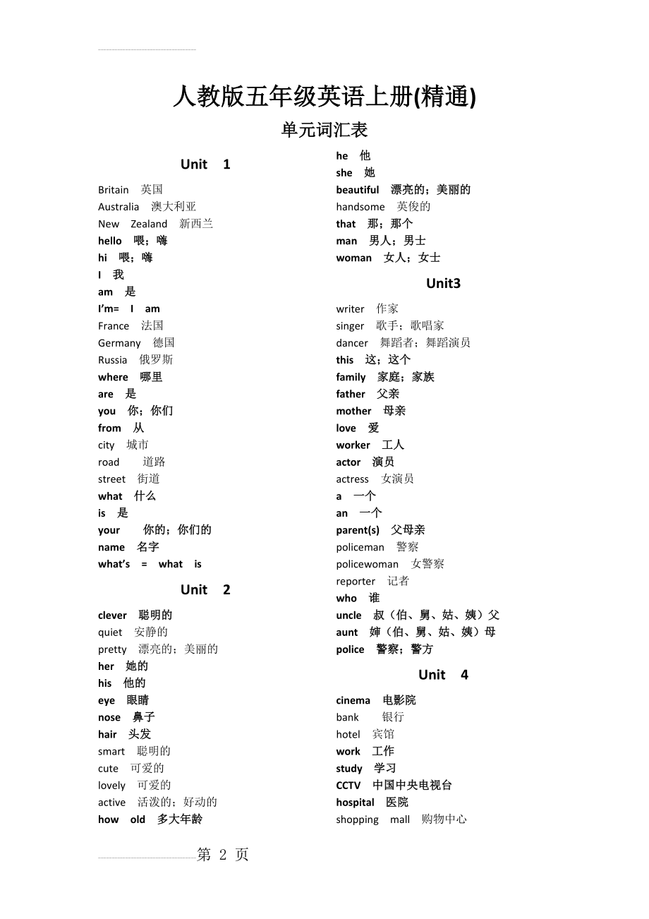 人教版五年级英语上册(精通)单词表(5页).doc_第2页