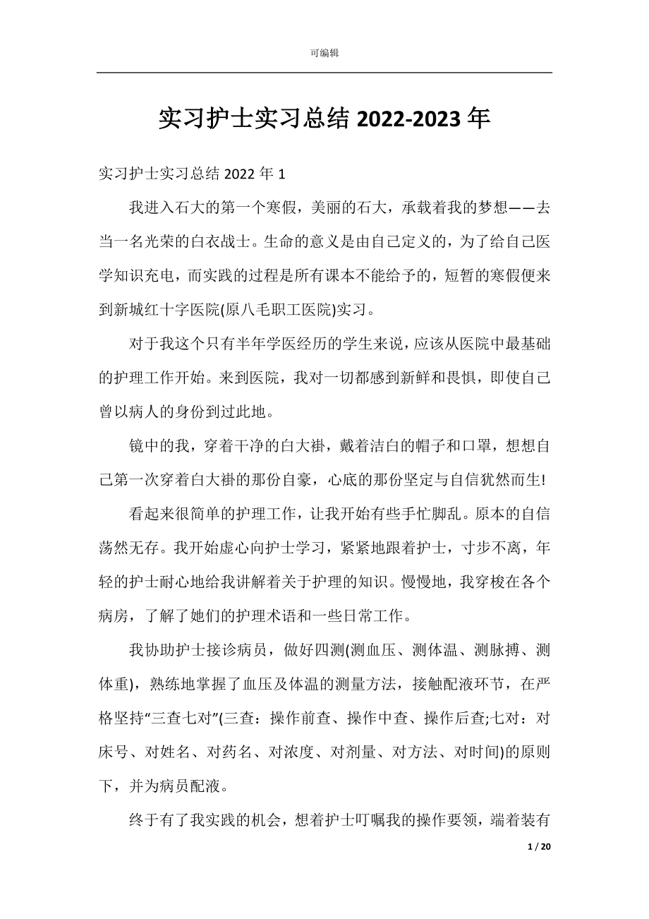 实习护士实习总结2022-2023年.docx_第1页