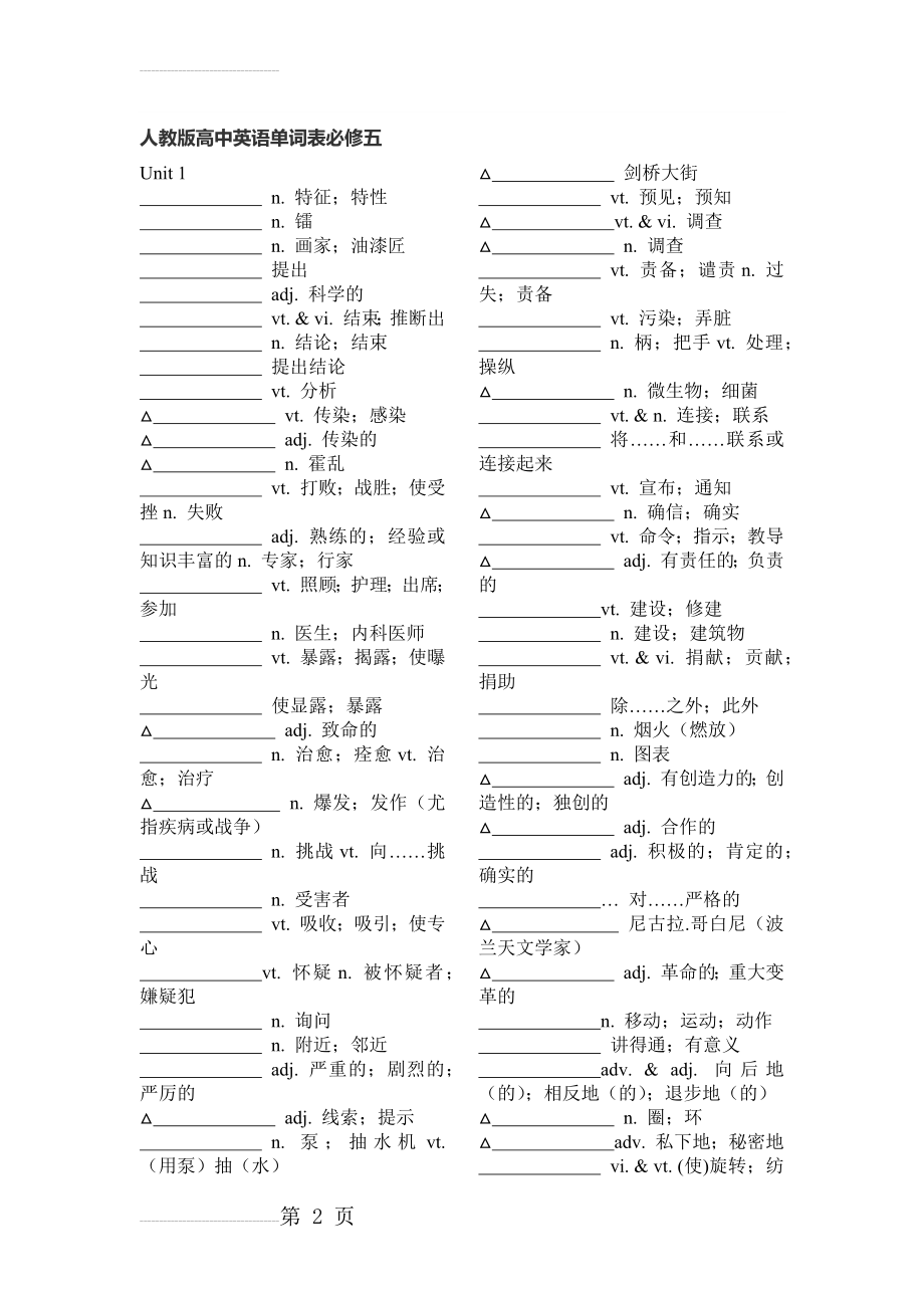 人教版高中英语单词表必修五默写版(7页).doc_第2页