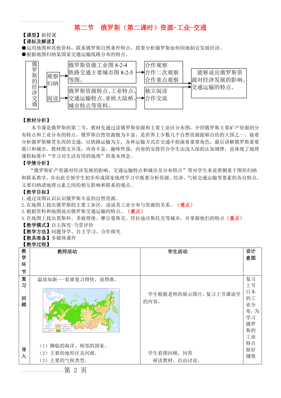 七年级地理下册 8_2 俄罗斯（第2课时）教学案（无答案）（新版）商务星球版1(7页).doc_第2页