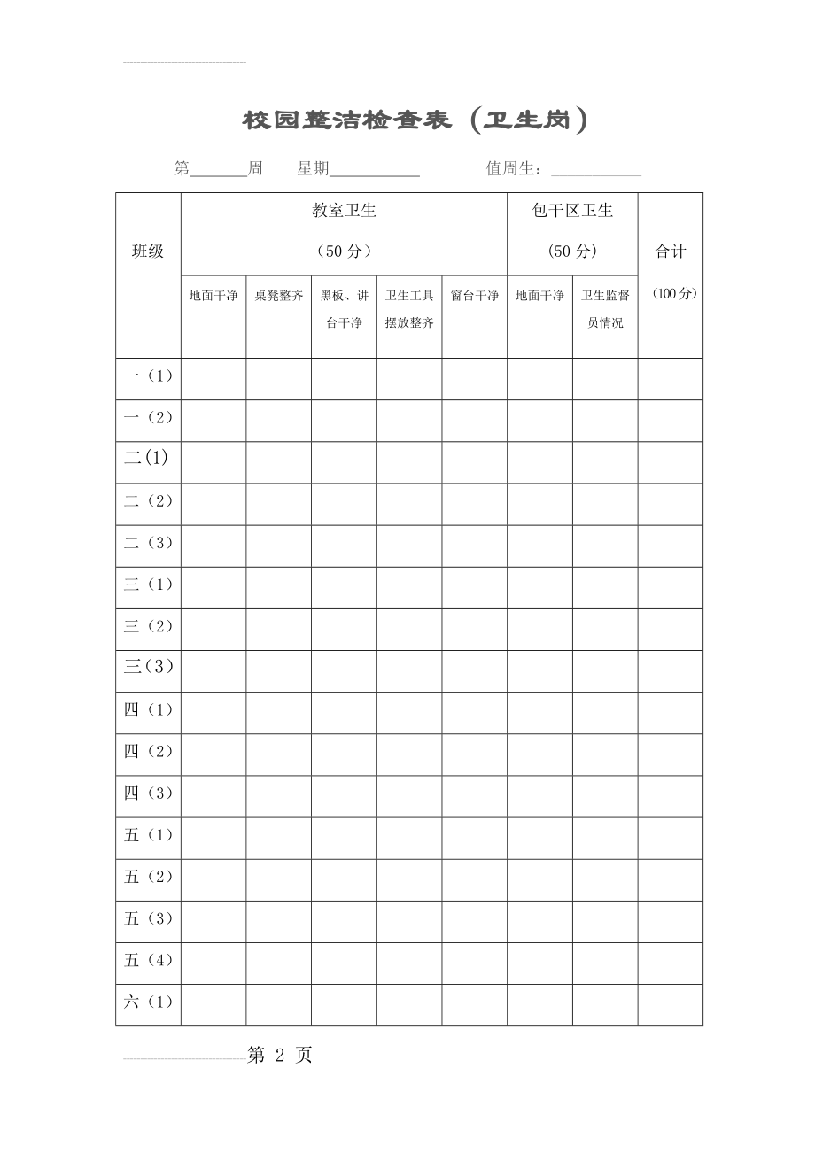 小学学校纪律、卫生检查表(6页).doc_第2页