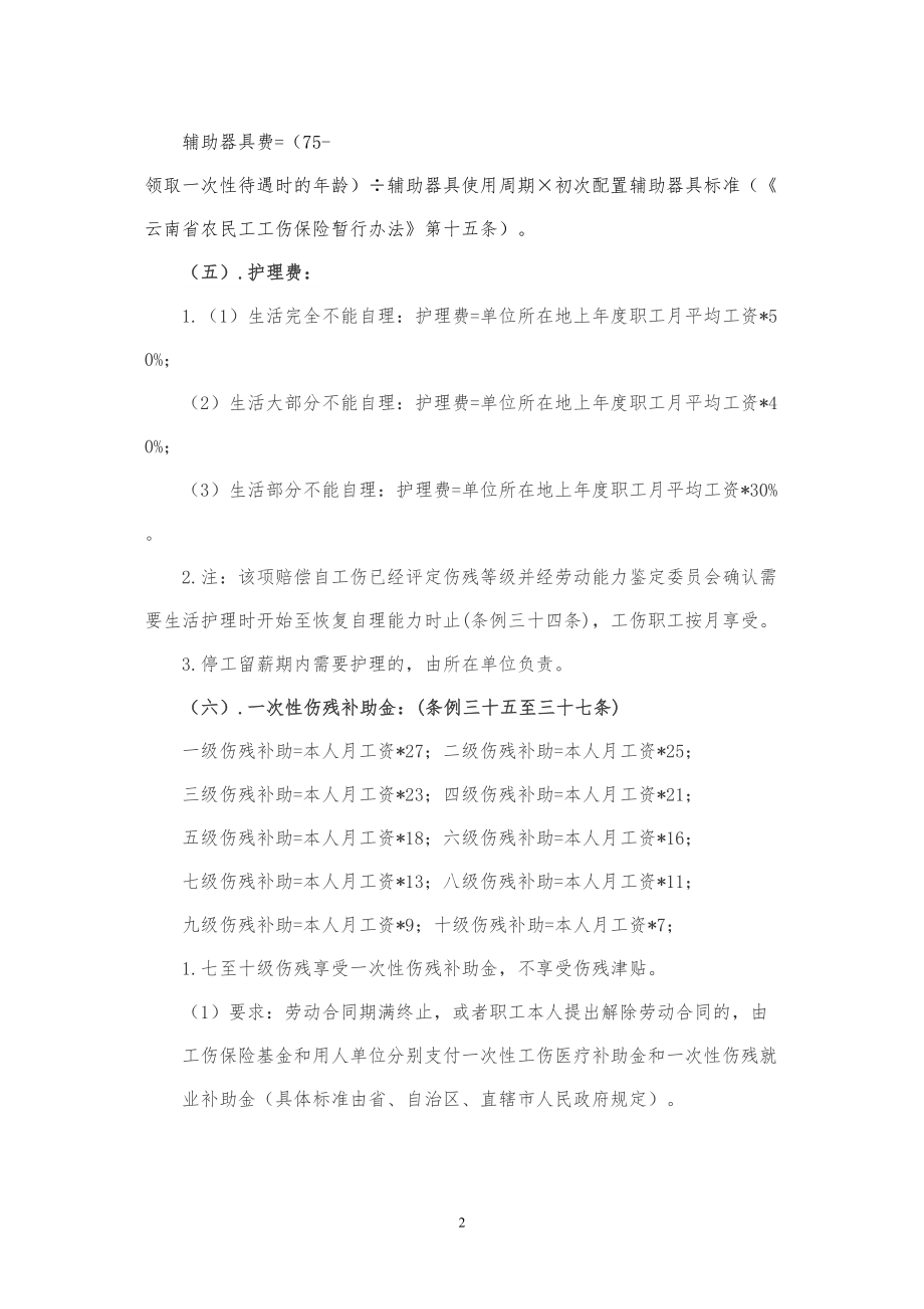 医学专题一云南省XX工伤赔偿标准分解.docx_第2页