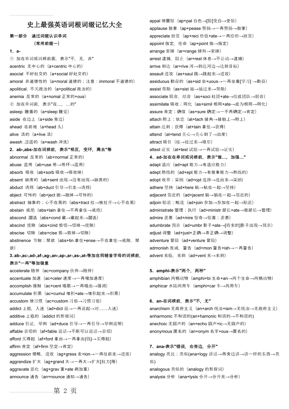 最新最全最有效的英语词根词缀表(29页).doc_第2页