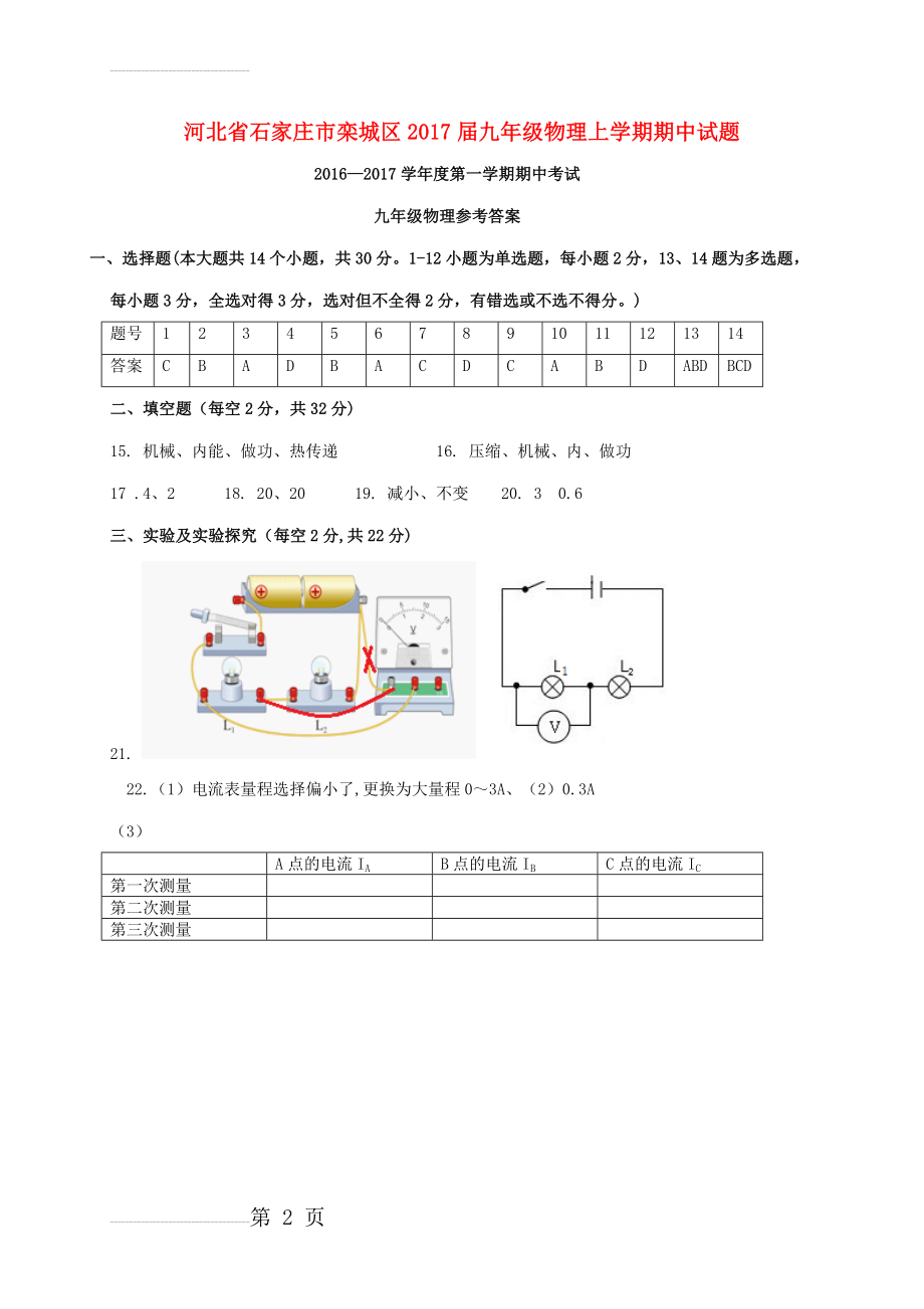 九年级物理上学期期中试题（扫描版） 新人教版5(4页).doc_第2页