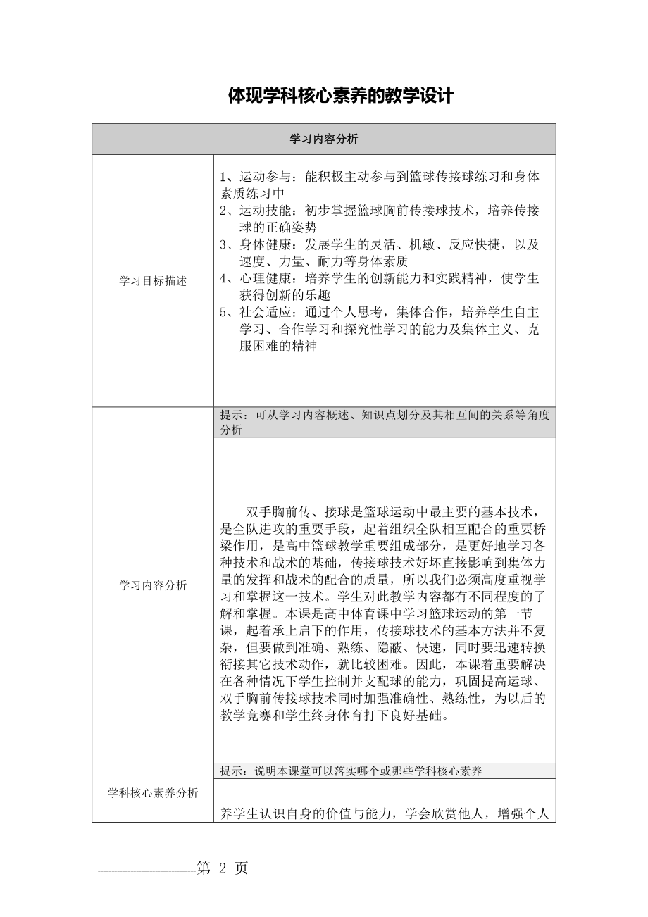 【作业表单】体现学科核心素养的教学设计-体育(4页).doc_第2页