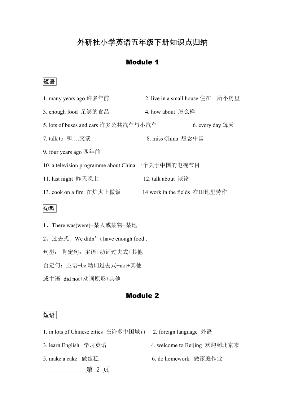 外研社小学英语五年级下册知识点归纳(9页).doc_第2页