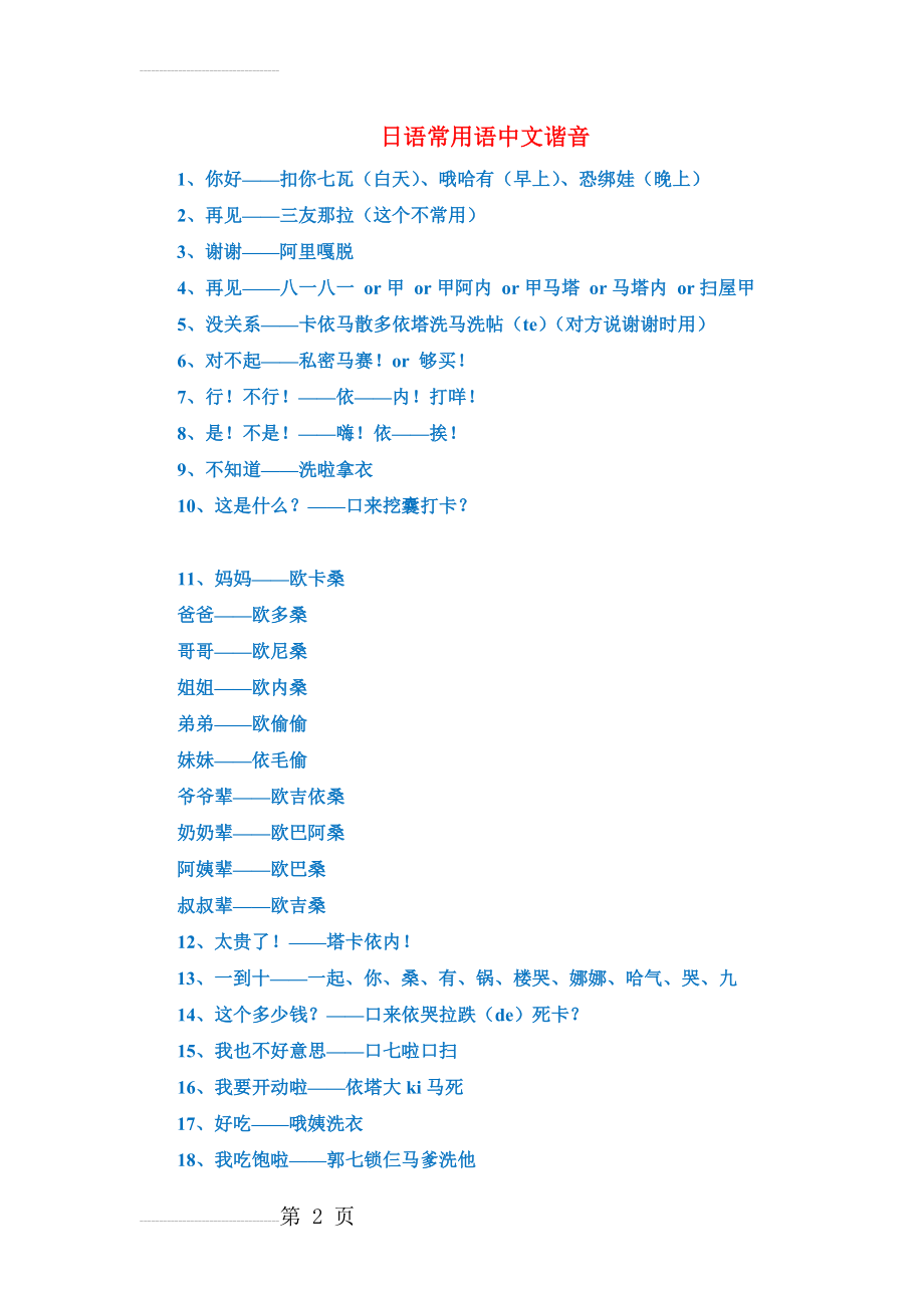 日语学习资料--日语常用语中文谐音(非常好记)(7页).doc_第2页