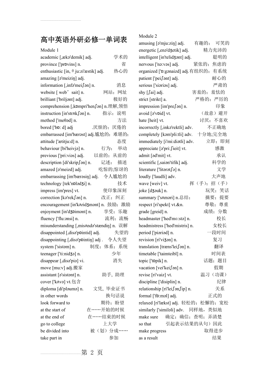 外研版高中英语必修1—5单词表_最全单词表!!(15页).doc_第2页