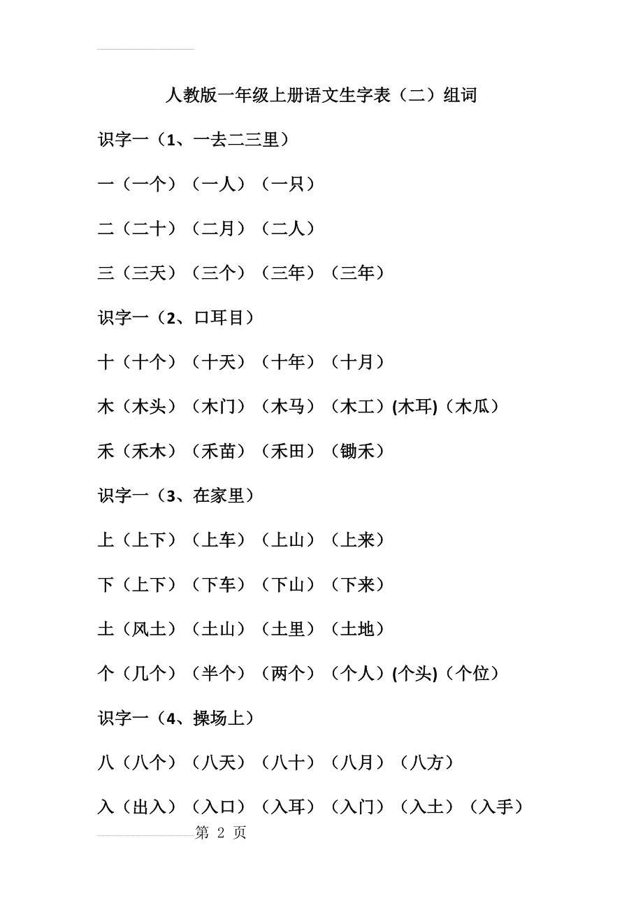 人教版一年级上册语文生字表(9页).doc_第2页