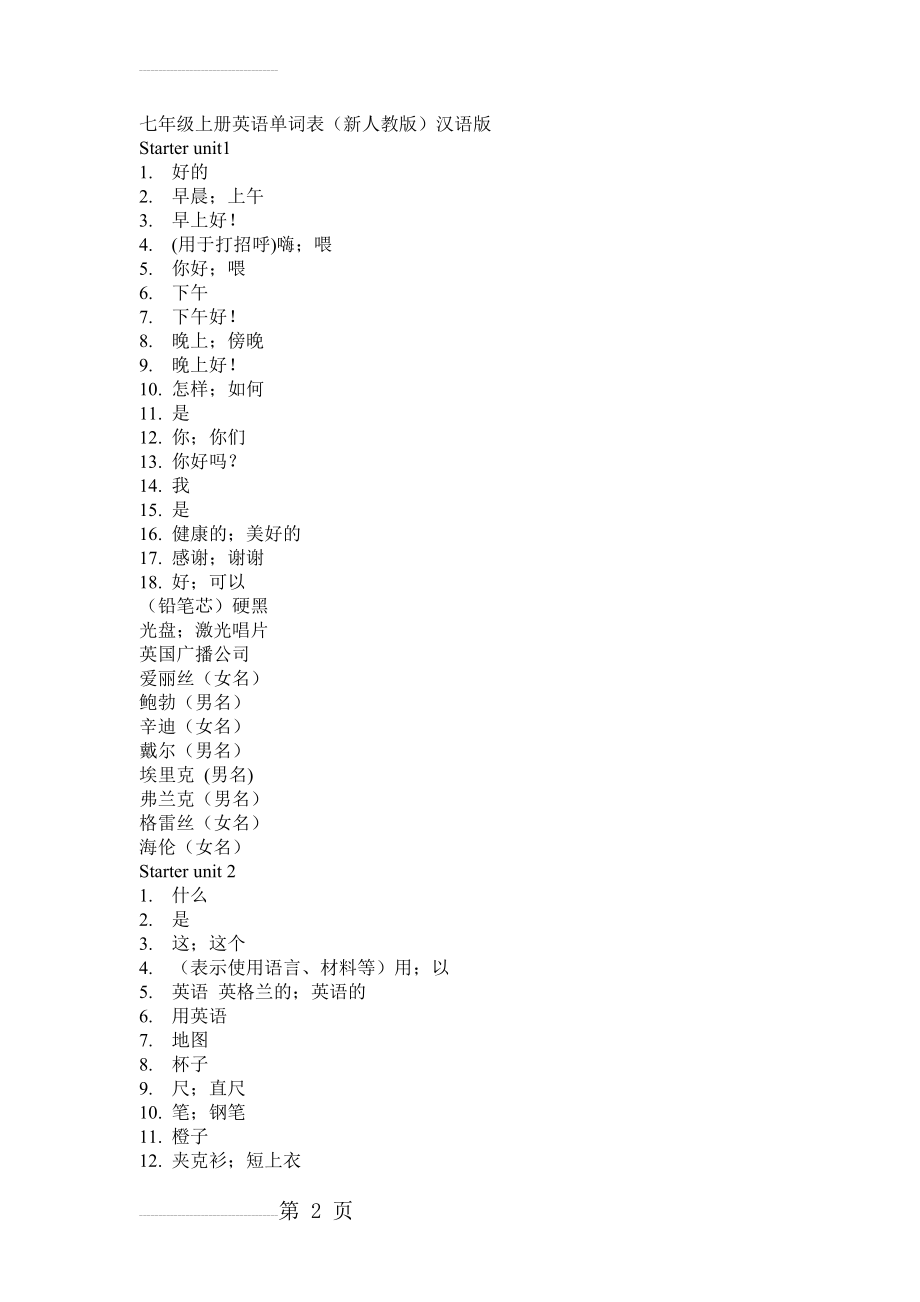 七年级上册英语单词中文版(12页).doc_第2页