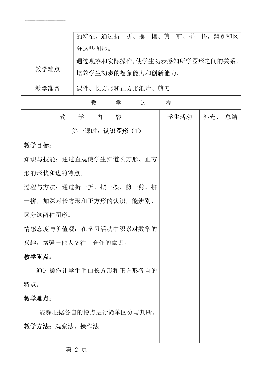 人教版一年级数学下册教案全册表格式集体备课(最新2016年)(162页).doc_第2页