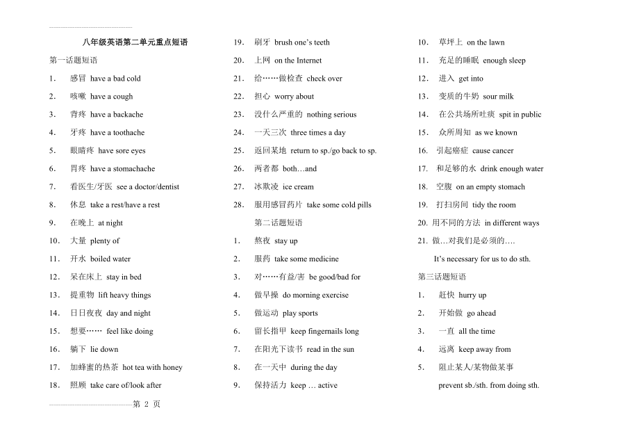 仁爱版八年级上册第二单元常用短语和句型(3页).doc_第2页