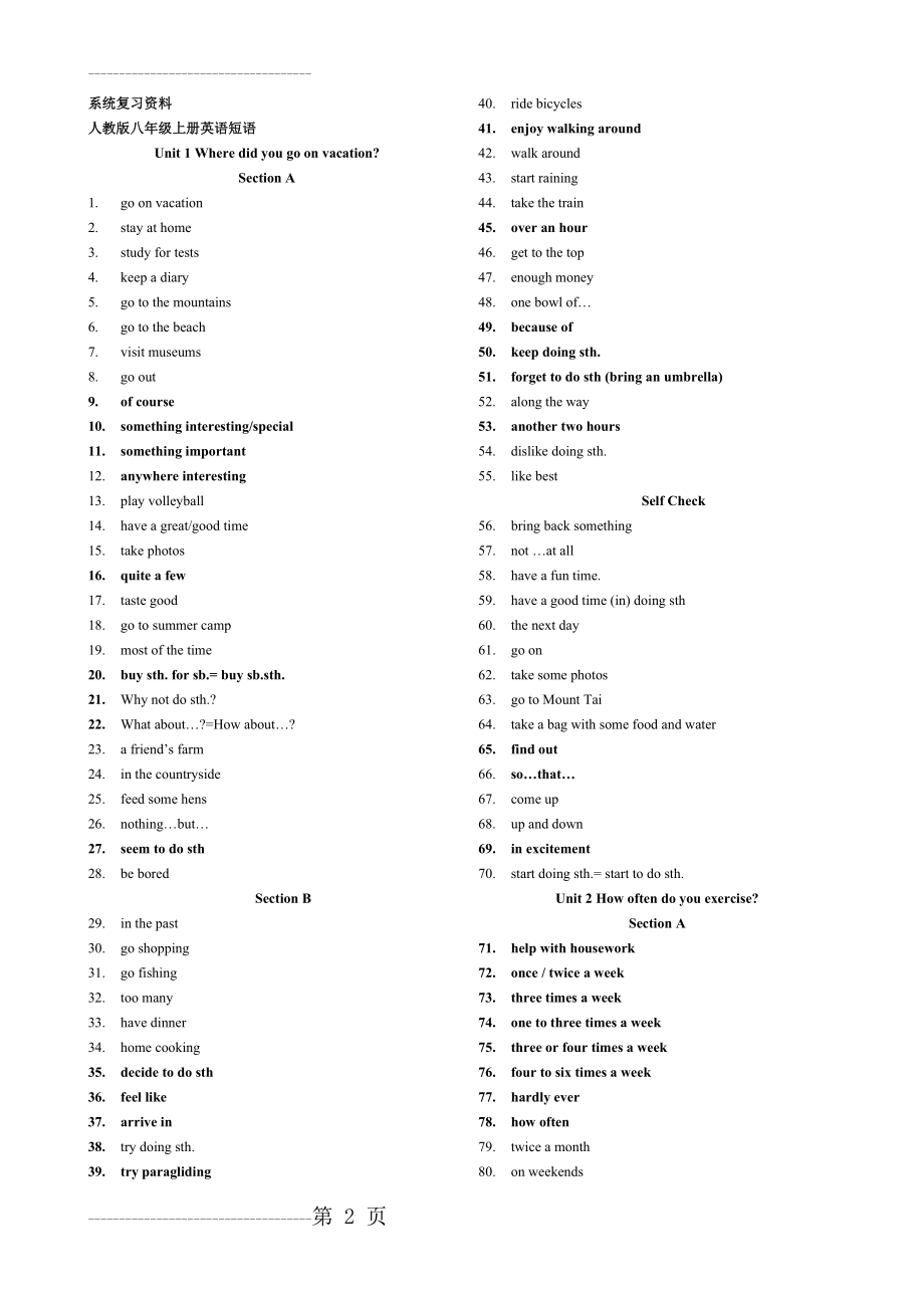 人教版八年级上册英语短语归纳(10页).doc_第2页