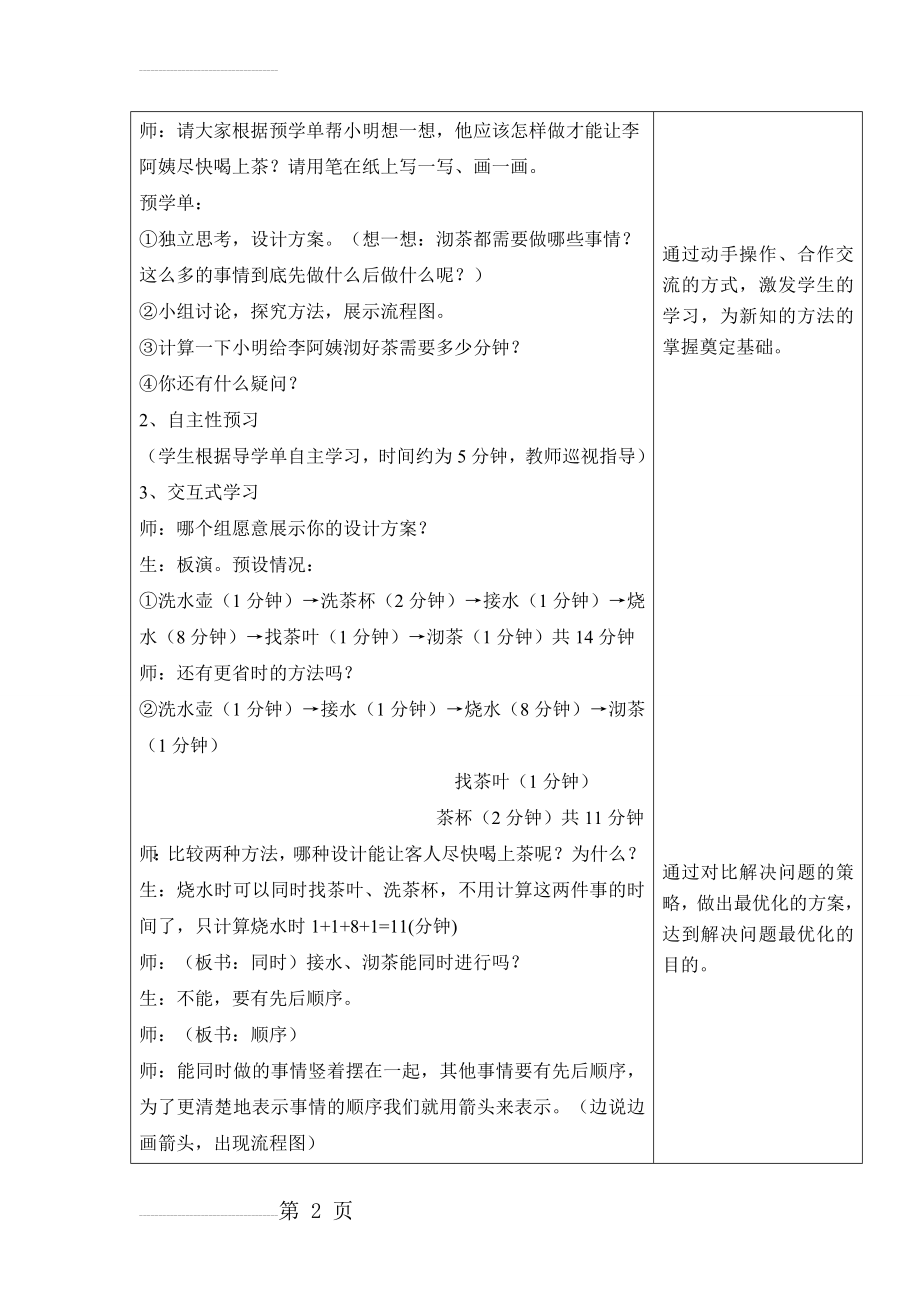 人教版小学四年级上册《数学广角合理安排时间》教学设计(5页).doc_第2页