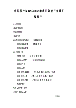 单片机控制DAC0832输出正弦波三角波汇编程序.pdf