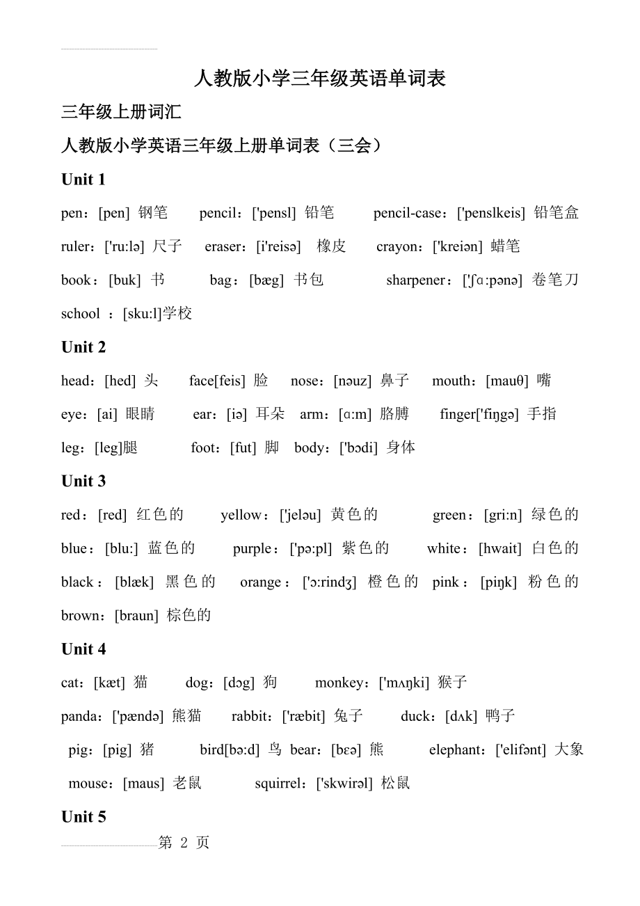 人教版小学三年级英语单词表(5页).doc_第2页