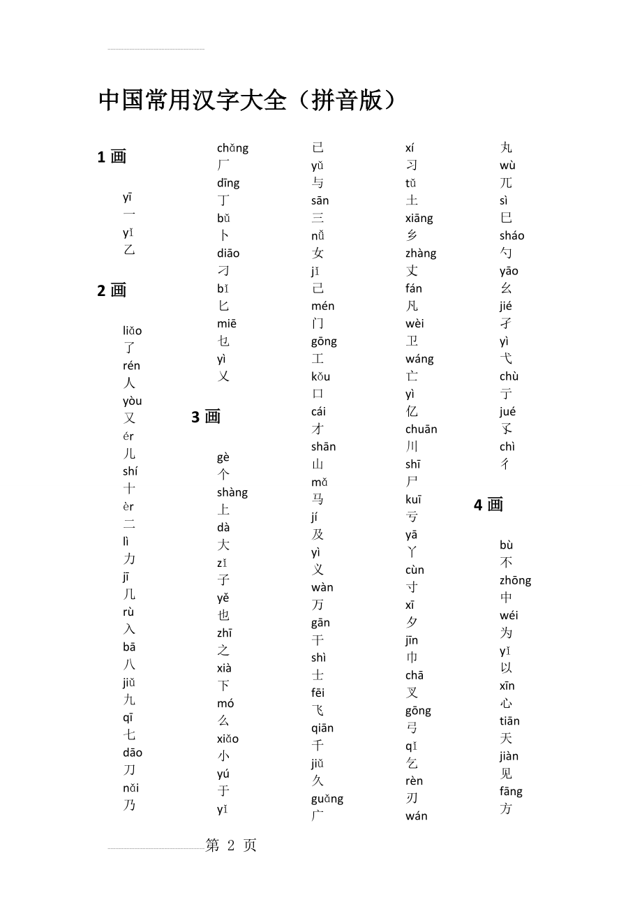 中国常用汉字大全(拼音版)(32页).doc_第2页