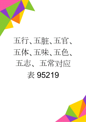 五行、五脏、五官、五体、五味、五色、五志、五常对应表95219(3页).doc