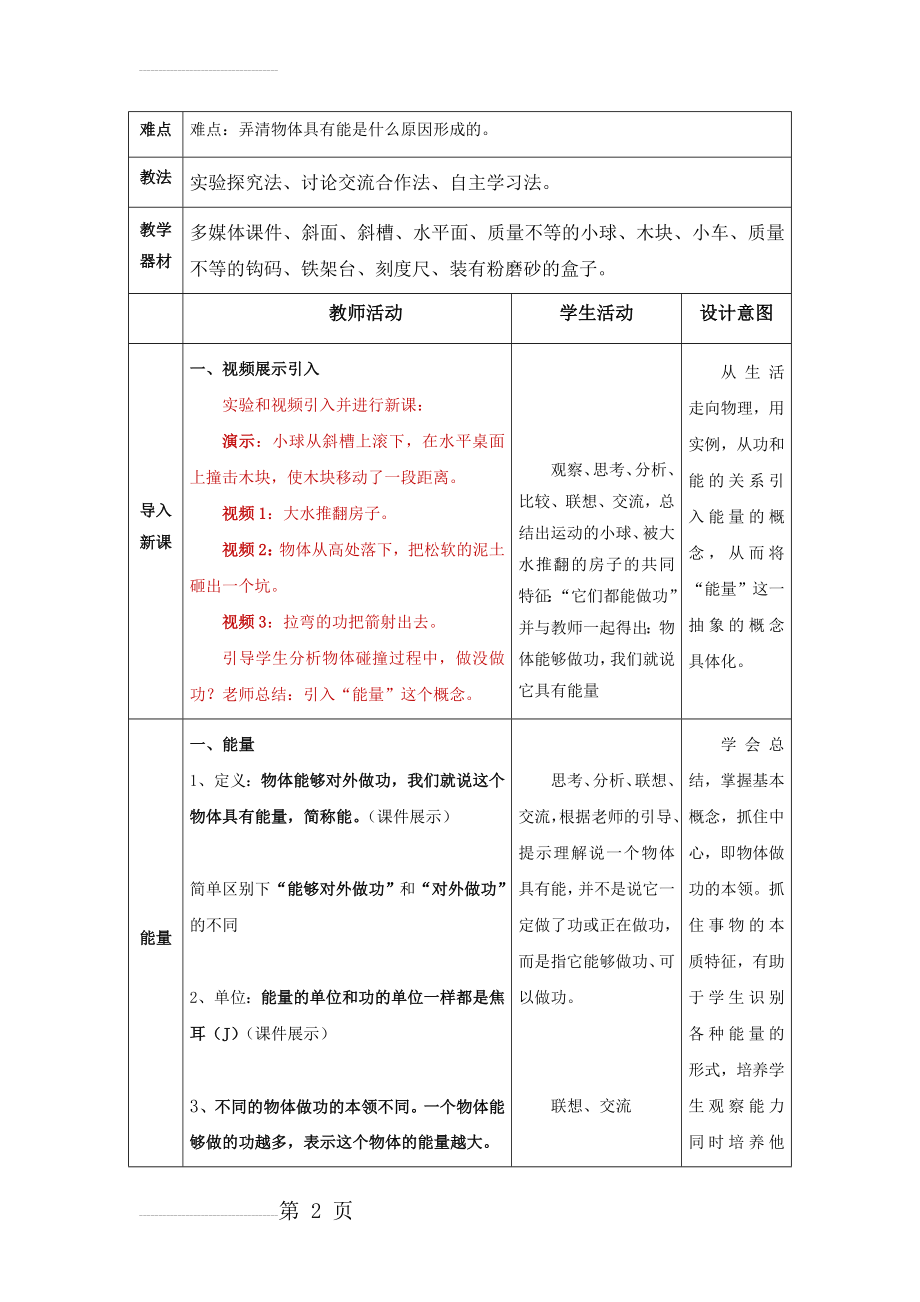 人教版物理八年级下册教学设计：11.3 动能和势能 教学设计-物理大师(9页).doc_第2页