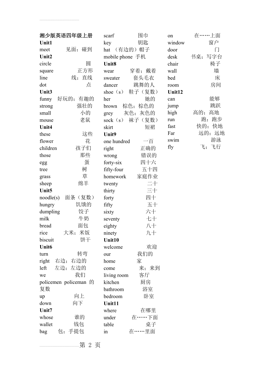 新湘少四年级上册单词表(2页).doc_第2页