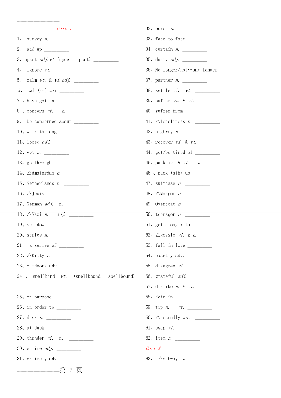 新课标人教版高中英语所有单词默写必修1--选修8单词默写(83页).doc_第2页