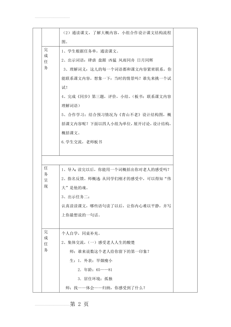 人教版小学语文六年级上册《青山不老》教学设计(6页).doc_第2页