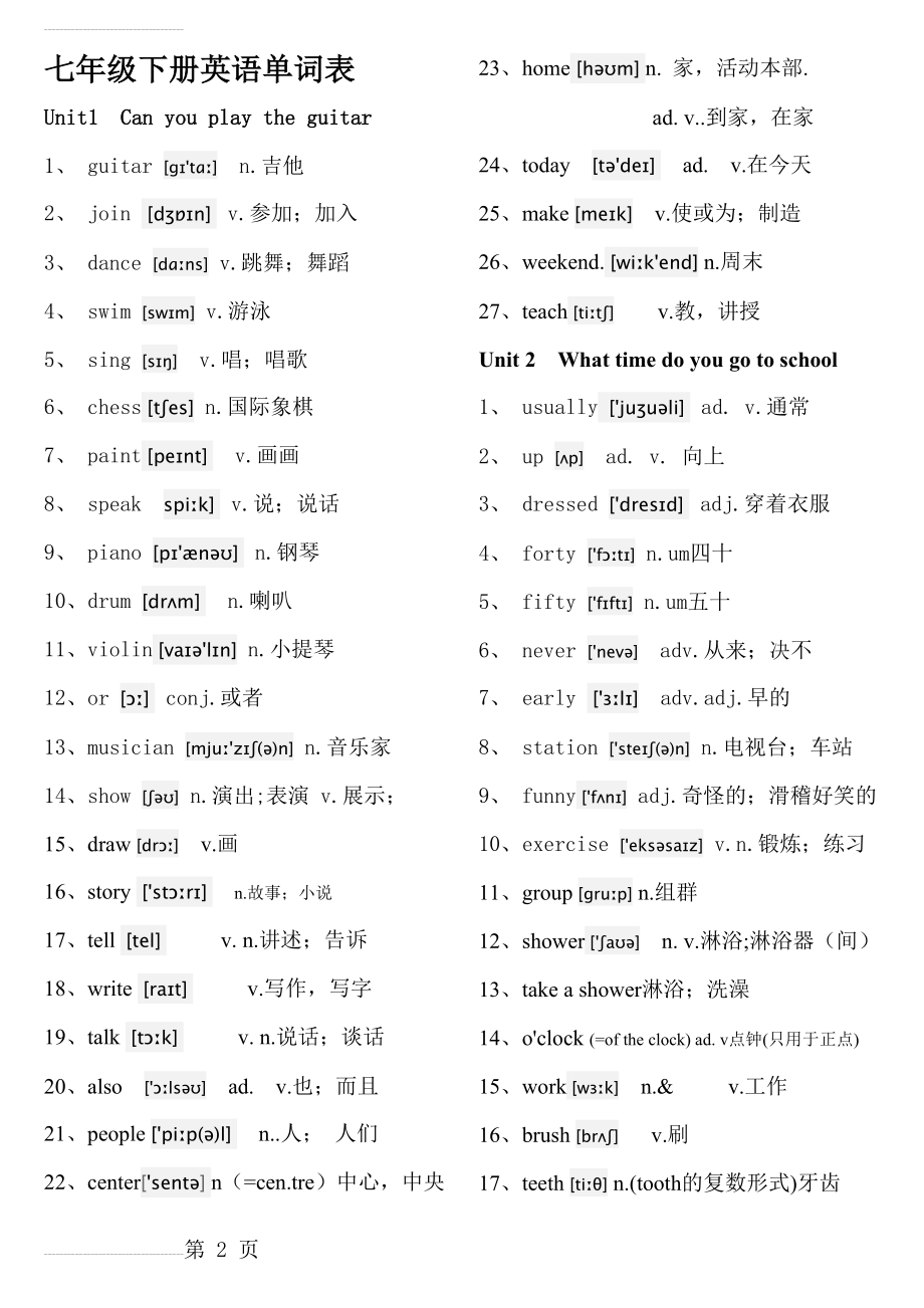 七年级下册英语单词表16065(11页).doc_第2页