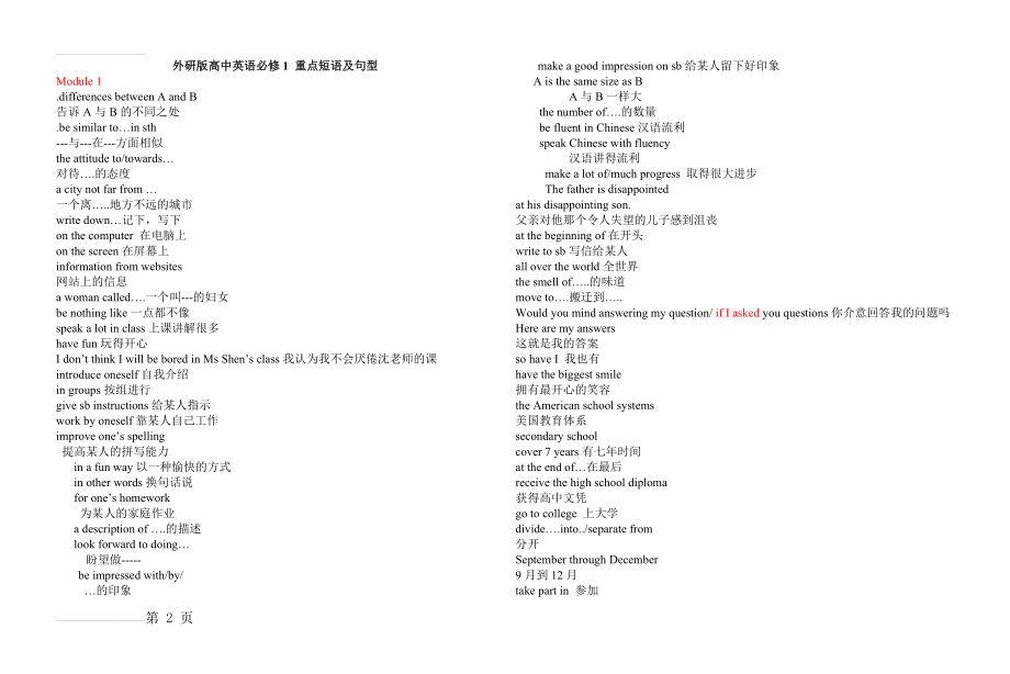 外研版高中英语必修1--3_重点短语及句型(28页).doc_第2页