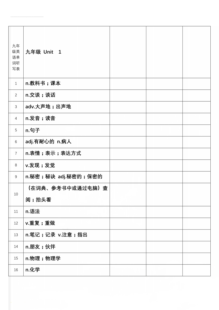 九年级英语单词听写表(31页).doc_第1页