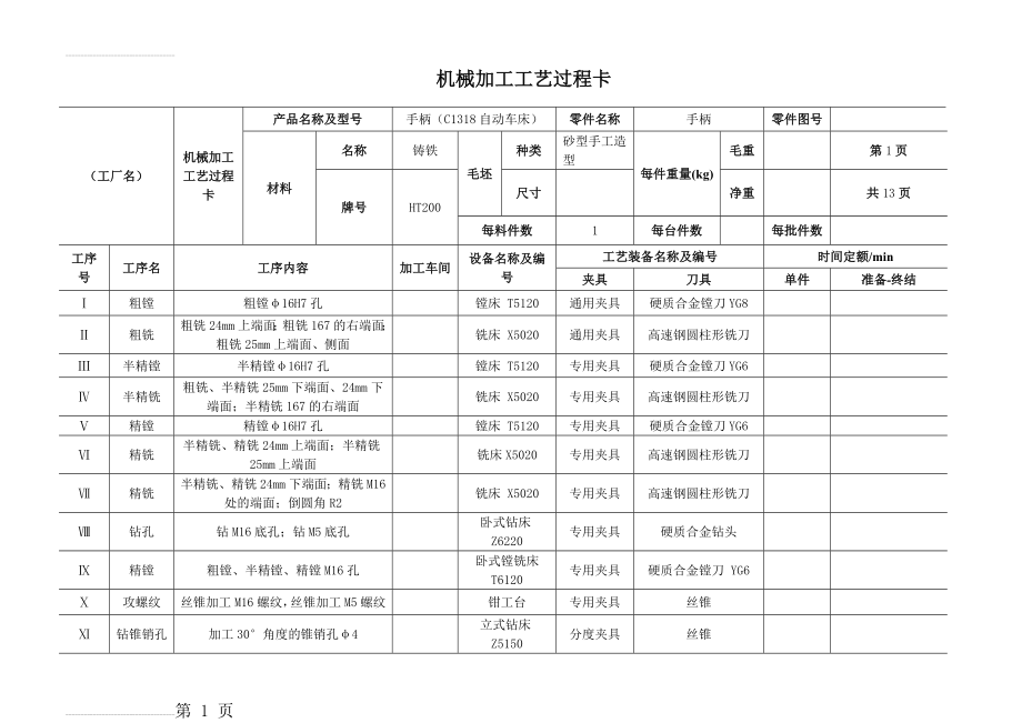 机械加工工艺过程卡_工序卡C1318手柄(13页).doc_第2页