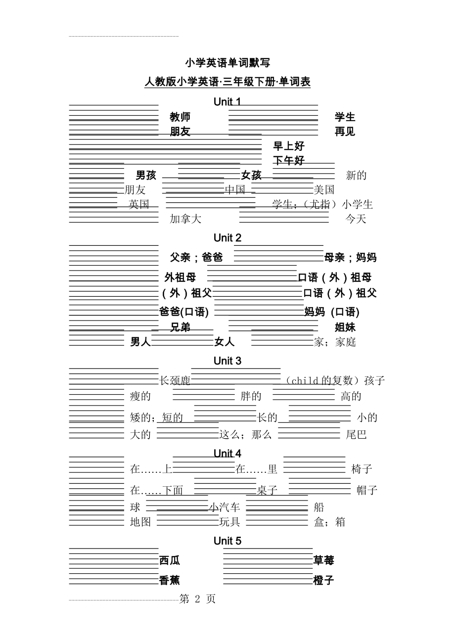 人教版PEP小学英语三下单词默写(带四线格)(3页).doc_第2页