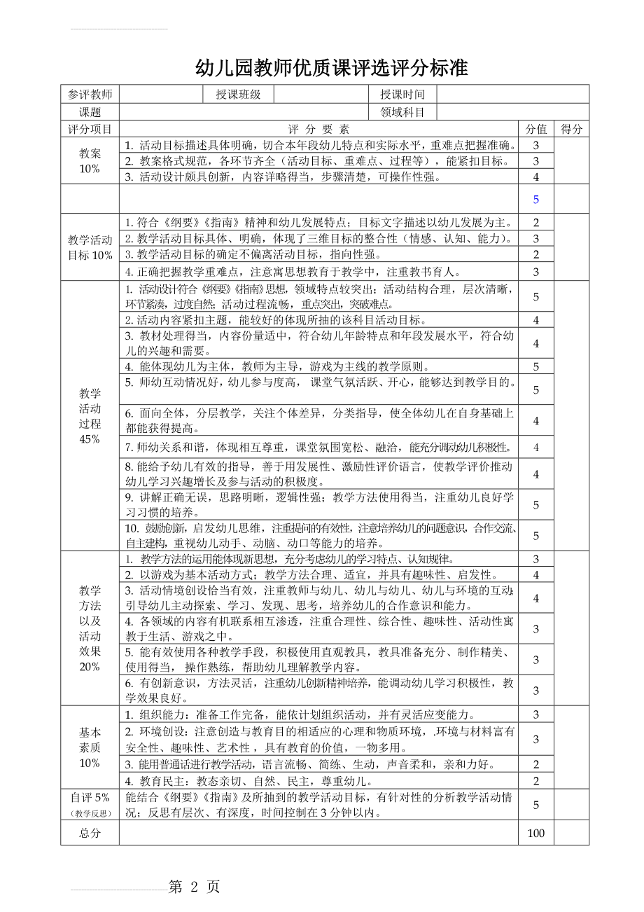 幼儿园教师优质课评分表(3页).doc_第2页