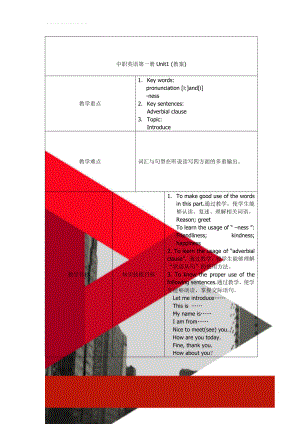 中职英语第一册Unit1 (教案)(6页).doc